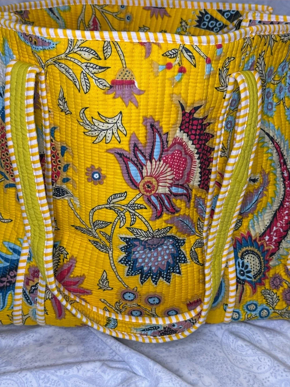 Yellow Floral Quilted Tote- Made in India